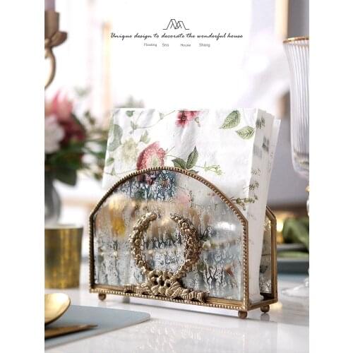 European-Style Carved Brass Retro Creative Glass Towel Rack Nostalgic Court Napkin Clip Dining Table Light Luxury Tissue Box