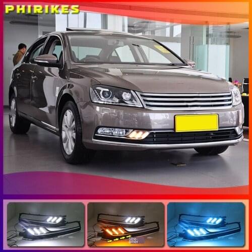 Led drl daytime running light for Volkswagen Passat b7 with moving yellow turn signals and blue night running light