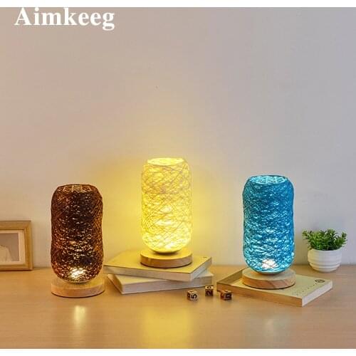 LED night light winding wooden art sepak takraw table lamp log lantern childrens room bedroom bedside study warm decorative lam