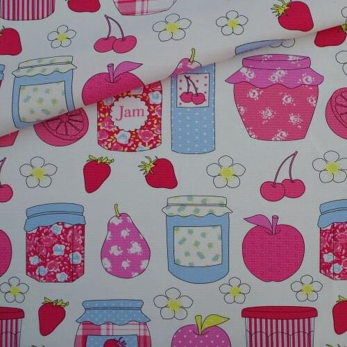 145cmx50cm Cotton Canvas Fabric for handmad, bed, bag, curtain - Jars Bottle and Fruit, Apple,Peal,cherry,Orange,Strawberry