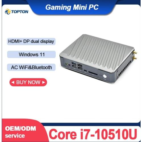 TOPTON Metal Mini PC Nuc Box Max 64GB DDR4 1TB NVMe SSD Intel Core i7-10510U i5 Desktop PC Gaming Computer 2 Lans RS232 WiFi BT