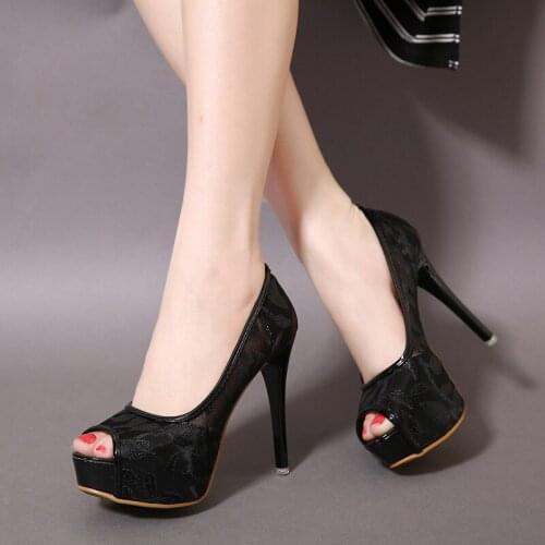 2020 summer new sandals womens stiletto waterproof platform fish mouth shoes mesh hollow ol nightclub 12CM high heels