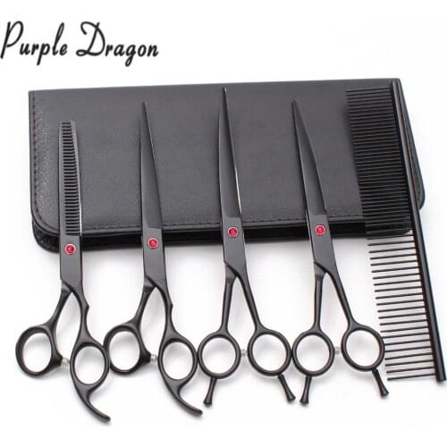 Z3102 5Pcs Suit 7INCH Purple Dragon Comb+Cutting+Thinning+Curved Shears Dogs Clippers Professional Pets Shears Grooming Scissors
