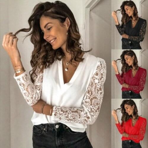 Womens Long Sleeve Slim Bottoming Shirt with Stitched Lace