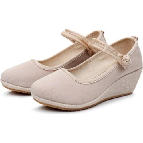 2021 Summer Autumn New Classics Chinese Style High Heels for Lady Round Toe High Heel Buckle Strap Shallow Shoes Breathable