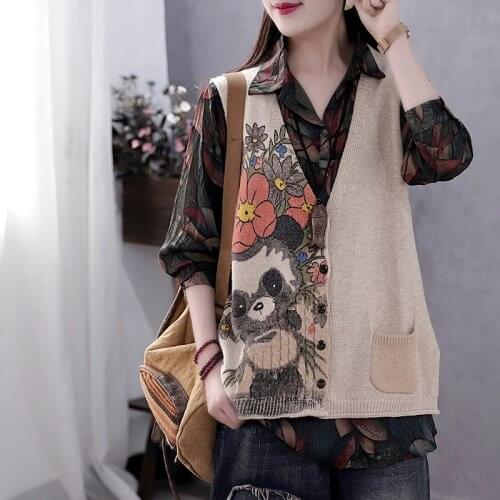 Chinese Fashion 2021 Spring Knitwear Women Vintage Sleeveless Coats Ladies Casual Loose Waistcoats Female Knitted Clothes FF3176