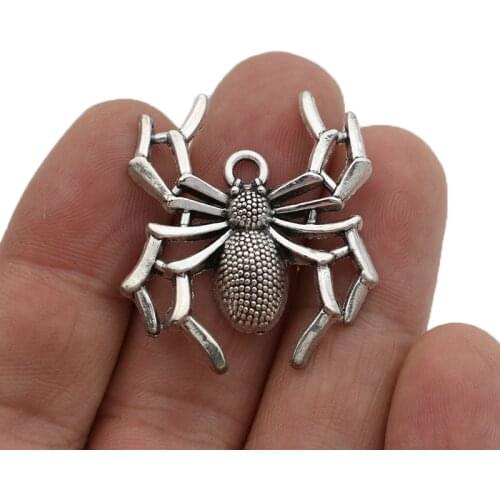 10PCS Silver Plated Spider Charms Pendants for Jewelry Making Bracelet DIY Accessories 35x31mm