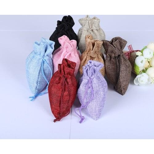 10Pcs Santa Festival Gift Bag Packing Natural Linen Cotton Pouches Sachet Pouches Drawstring Natural Burlap Bag Jute Gift Bags