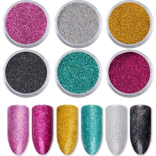6Pcs Starry Nail Power Set Holographic Laser Nail Glitters Dust Pigment Manicure Nail Art Glitter Decorations