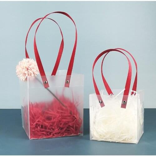 6PCS PVC Tote Shopping Bag Transparent Frosted Plastic Bag Holiday Creative Gift Bag Wedding Candy Bag (Wholesale)