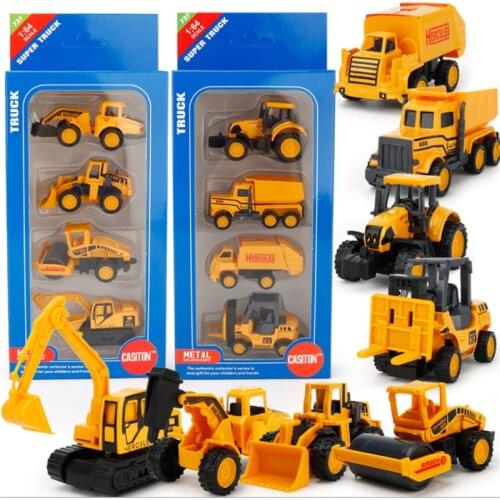 8 Cars/Lot1:64 Alloy Small Engineering Construction Fleet Model Matched With Parking Scenery Building