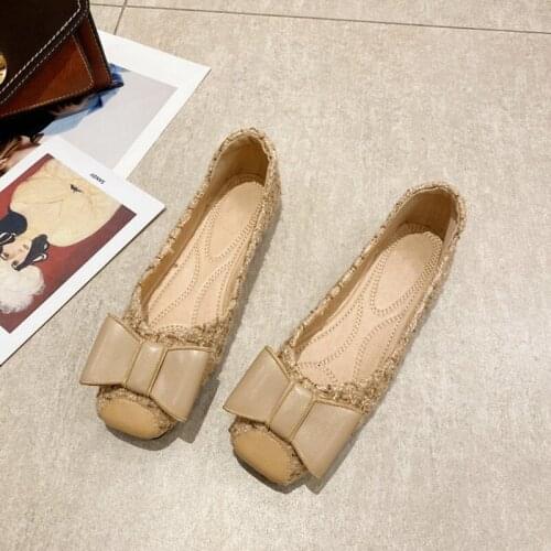 Ballet Flats Classic Shoes Women 2021 Spring Slip on Loafers Bow-knot Square Toe Flats Fashion Women Shoes Ballet Single Shoes
