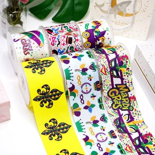 Free shipping 50 yard per size Mardi gras ribbon printed grosgrain ribbon 26937