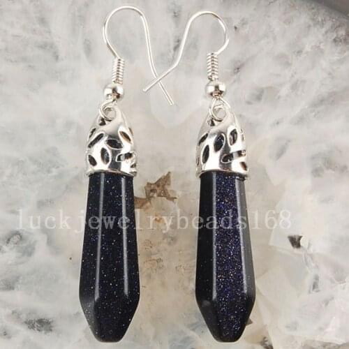 Free Shipping Women Fashion Jewelry Blue Sand Pendulum Earrings Pair C3118