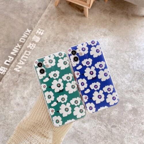 Blue & Green Flower TPU Case for iPhone 12 Pro Max Back Phone Cover for 12 Mini 11Pro Max X XS XR 8 7 Plus SE 2020 Capa