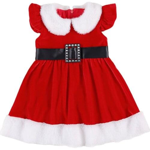 Citgeett Summer 1-5Years Christmas Baby Girl Dress High-Waist Princess Fly Sleeve Collar Xmas Dresses