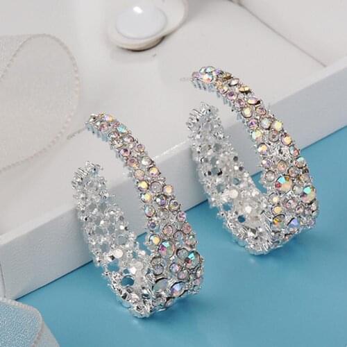 Alloy Colored Earrings Prettier Women C Type Dangle Colorful Rhinestone Inlaid Earrings Jewelry Gift Glitter Colored Earring Gif