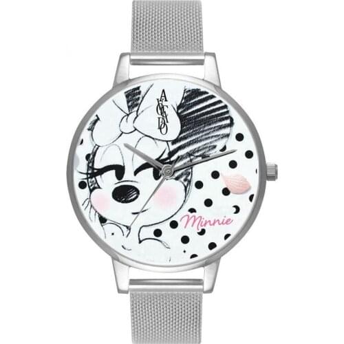 Cartoons Minnie Childrens metal watch Mickey Mouse Silver Student Alloy Mesh Band Quartz Watch Ms Accessory watch Watch gift