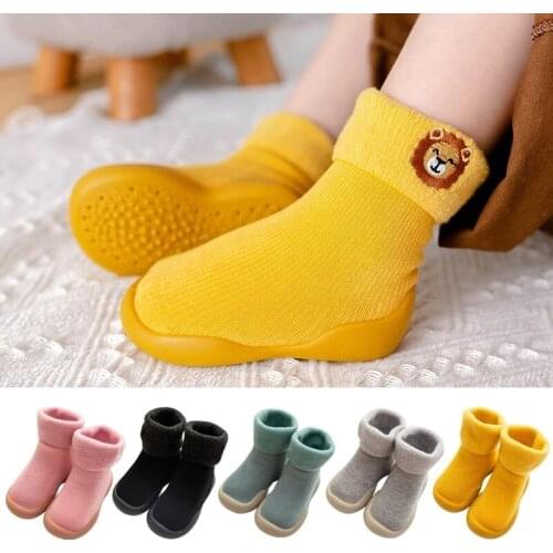 Embroidery Winter Kids Warm Snow Shoes Socks Infant Boys Brushed Thick Sock Shoes Baby Girls Booties Soft Soles Toddler Shoes
