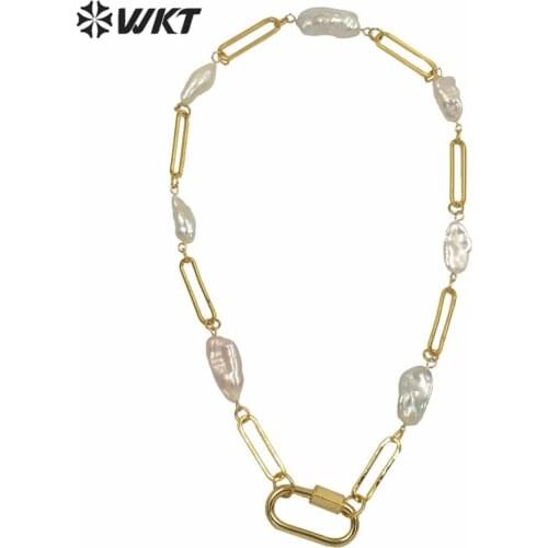 WT-JN133 Wholesale high quality long link chain with pearl chocker necklace with clasp charm in punk style necklace