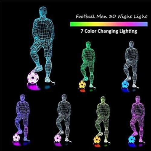 Football Action Figure 3D Illusion Lamp Touch 7 Color Changing Soccer Player Sports Fan Gifts Desk Bar Bedside Office Decor