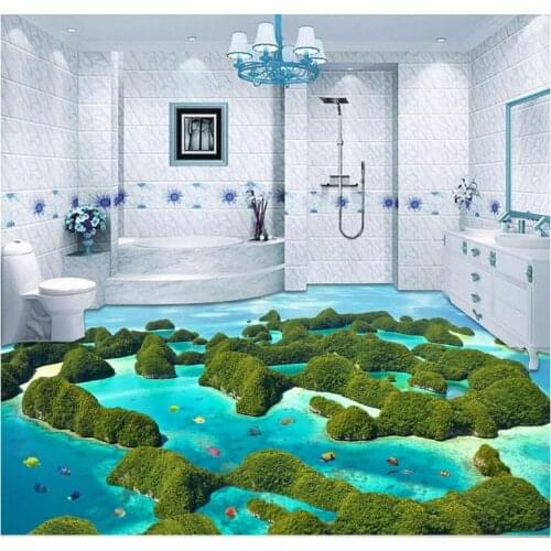Photo wallpaper mural floor Sea toilet Bathroom 3D Floor PVC waterproof floor Home Decoration