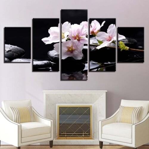 Art HD Prints Home Decoration 5 Pieces Flower Stone Canvas Painting Modular For Bedside Background Artwork Poster framework
