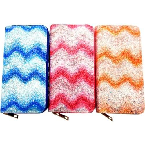 KANDRA New Glitter Wave Stripe Women Wallet PU Leather Long Wallet Credit Cards Holder Boutique Bag Christmas Gifts Wholesale