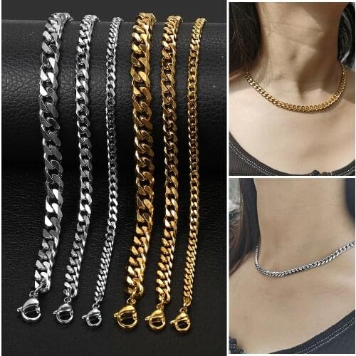 Gold Silver Color Choker Necklace for Men Women 3-7mm Wide Cuban Curb Stainless Steel Jewelry Accessories 16inch 18inch DKN197