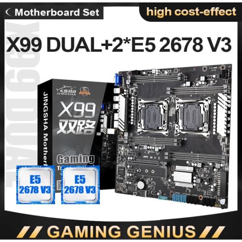 JINGSHA X99 Dual CPU Motherboard Set with E5-2678V3 CPU LGA 2011-V3 Socket Dual Gigabit Ethernet VGA USB3.0 10* SATA3.0 NVMe M.2