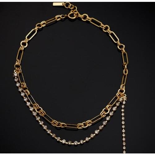 Brass With 18K Gold Zircon Chain Layered Necklaces Runway T Show Party Designer Gown Top Gothic Ins Japan Korean Trendy