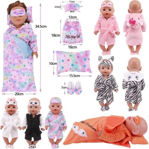 Doll Clothes 7Items =1 Nightgown+1 Sleeping Bag+1 Eye Mask+1 Backpack+1 Pillow+2 Pcs Shoes For 18Inch American 43Cm Babies Dolls