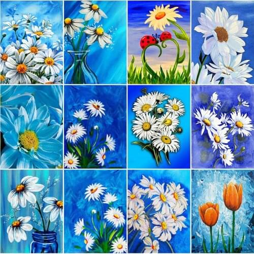 MomoArt Diamond Mosaic Flower Picture Rhinestones Diamond Painting Daisy Cross Stitch Kit Embroidery Needlework Home Decoration