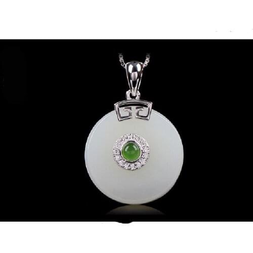 New 925 Sterling Silver Inlaid Hetian Jade AAA Zircon Pendant Silver Inlaid Jade Jewelry