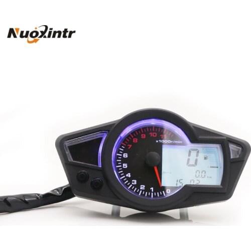 Nuoxintr Digital Motorcycle Speedometer Odometer Speed LCD Screen Motorcycle Tachometer for 2&4 Cylinders