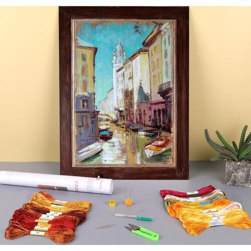 Landscape Armenian Canal Printed 11CT Cross-Stitch Complete Kit Embroidery DMC Threads Painting Handiwork Handicraft Package