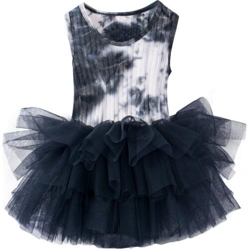 Girls Tutu Dress Fashion Tie Dye Mesh Ballet Performance Kids Romper for 2 3 4 5 6 Year 2021 New Summer Children Clothing