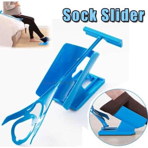 1pc Blue Sock Slider Aid Easy on off Sock Helper Kit Shoe Horn Pain Free No Bending Shoe Horn for Pregnancy Dressing Aids Tools