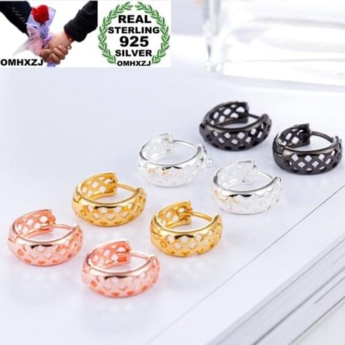 OMHXZJ Wholesale Personality Fashion OL Woman Girl Party Wedding 4 Colors Hollowed Out 925 Sterling Silver Hoop Earrings YE457