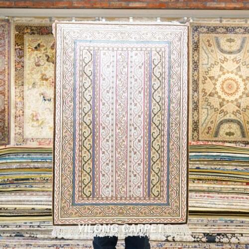 Yilong 2'x3' Strip Pattern Handmade Silk Area Rug HandKnotted Carpet (HF131B)