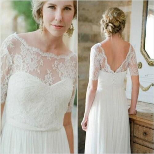 2019 Wedding New Lace Appliques Short Sleeve V Back White Ivory Bolero Cap Jackets Sheer Boleros Custom Made Bridal Jacket