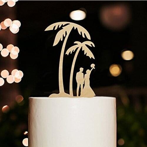 Silhouette Bride & Groom Cake Topper Rustic Wedding Cake Topper Beach Cake Topper Palm Tree Cake Topper with free shipping