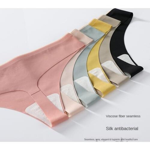 2PCS New Mulberry Silk Antibacterial Sports Underwear Women 's Ice Silk Quick-Drying Seamless Thong Maiden Sexy Hot Summer
