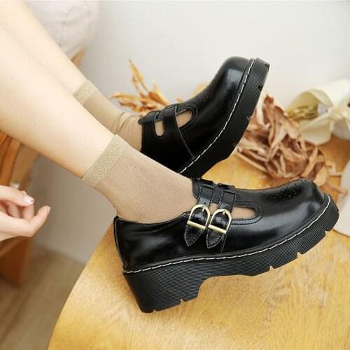 Japanese Literary Retro Lolita Women Pumps Mary Janes Shoes Round Toe Student Girl Platform T-Strap Buckle Bullock Shoes