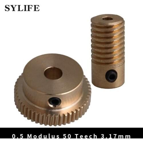 Yellow 0.5 Modulus 50 Teeth Brass Worm Gear Wheel & 3.17mm Hole Dia Brass Worm Shaft Set of 1:50 Reduction Ratio