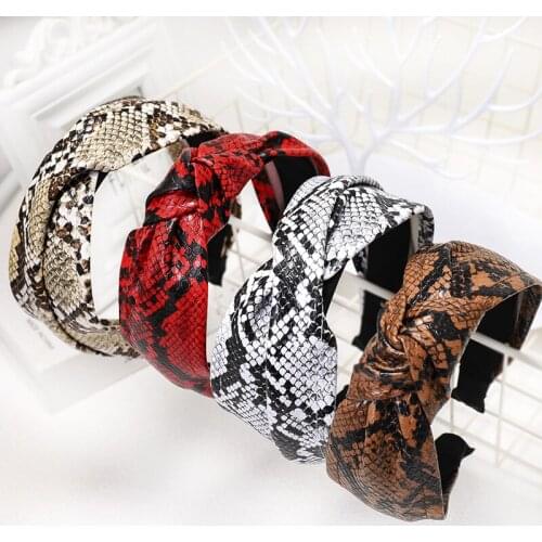 DUOJIAOYAN Crocodile Leather Lady Headband Middle Knot Cross Hairband Net Red PU Skin Mermaid Hair Accessories Women
