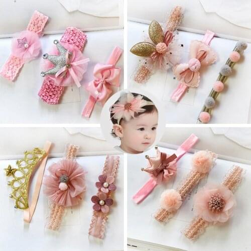 3 Pcs/set Newborn Baby Girl Headbands Cute Bows Crown Flower Baby Headband Girls Hair Band Haarband Hair Accessories Gift
