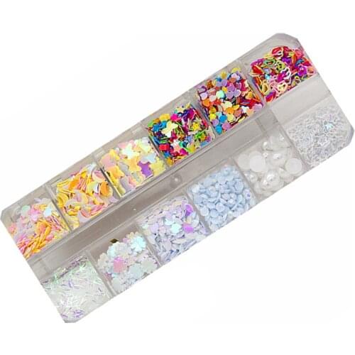 Nail Diamond Sequins 12pcs Colorful Mix Nails Glitter Pearl Bead Decoration Nail Art Paillette Flakes Decor Makeup Accessories