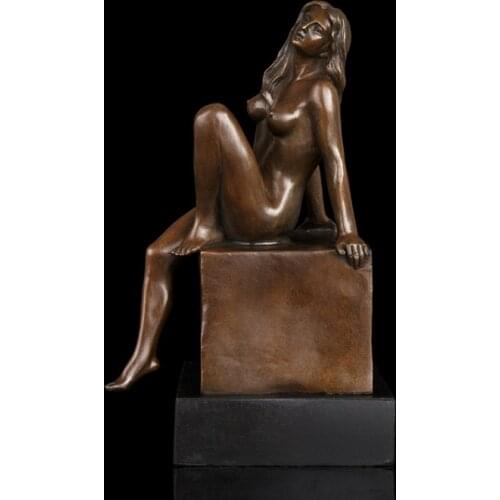 ArtsHom DS-594 Erotic Nude Lady Bronze Art Decor Bronze Art Sexy Nake Sitting Woman With Marble Base Statue Sculpture Nude Girl