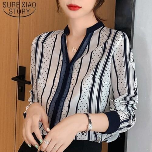 Casual Long Sleeve Striped Chiffon Blouse Women Tops and Blouse Elegant Polka Dot Autumn Shirt Office Lady Women 7017 50